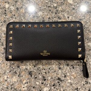Valentino Garavani Black Wallet with Gold Accents